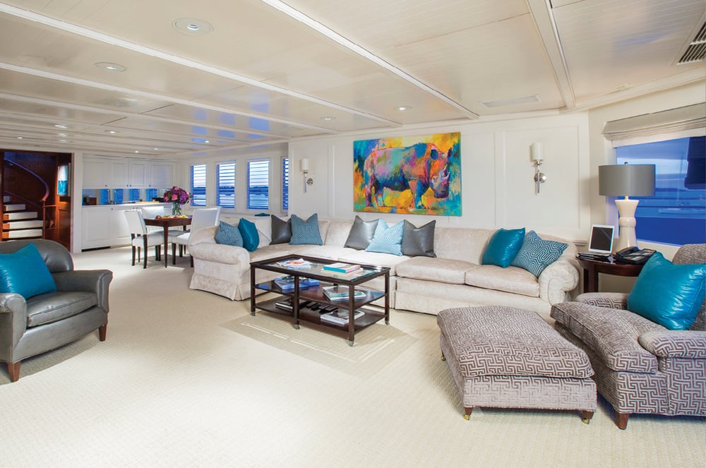 Interior living room of the Rhino Superyacht Charter - Main salon