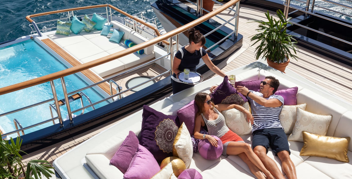 BE PAMPERED honeymooners on a luxury super yacht charter