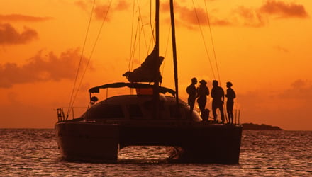 catamaran at sunset in Virgin Islands