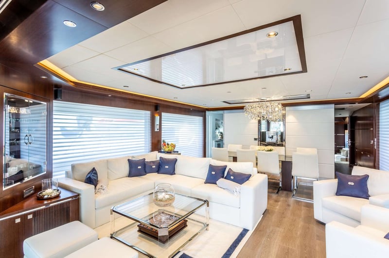 Main salon on BVI Motor Yacht Charter