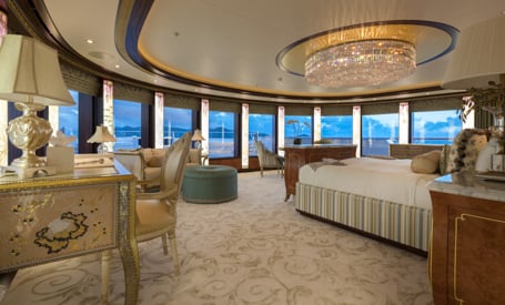 master suite on a megayacht charter