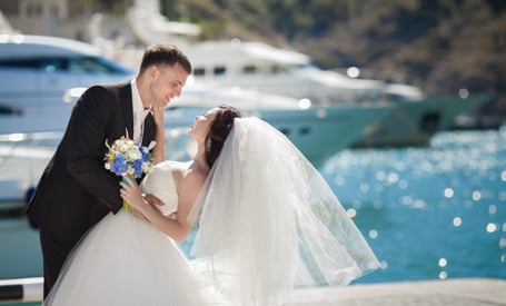 couple getting married on a yacht
