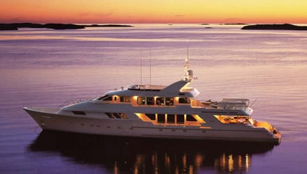 Super yacht at sunset in Virgin Islands