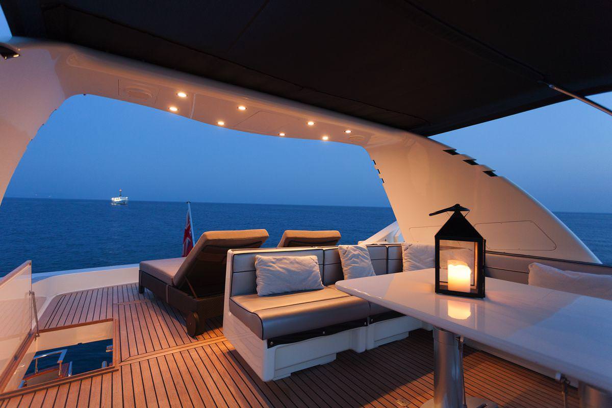 Motor Yacht 'WHITEHAVEN' sundeck in the night, 8 PAX, 4 Crew, 82.00 Ft, 25.00 Meters, Built 2001, Canados, Refit Year 2012/2015/2017