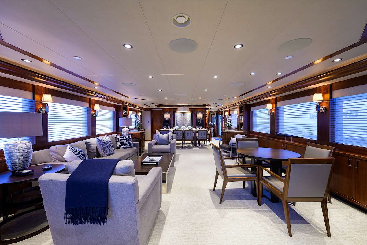 Motor Yacht 'PIPE DREAM' Main Salon Looking Forward, 10 PAX, 7 Crew, 130.00 Ft, 39.00 Meters, Built 2014, Westport