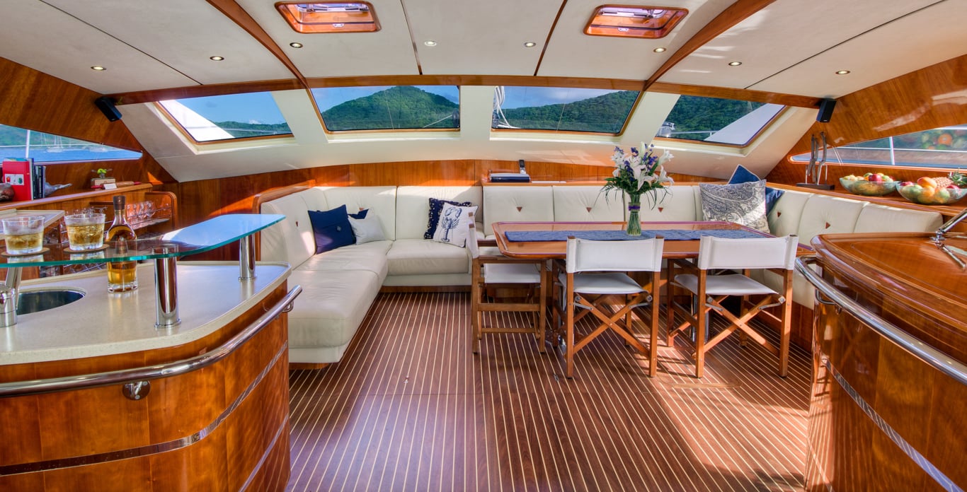 Interior salon on a BVI catmaran charter yacht