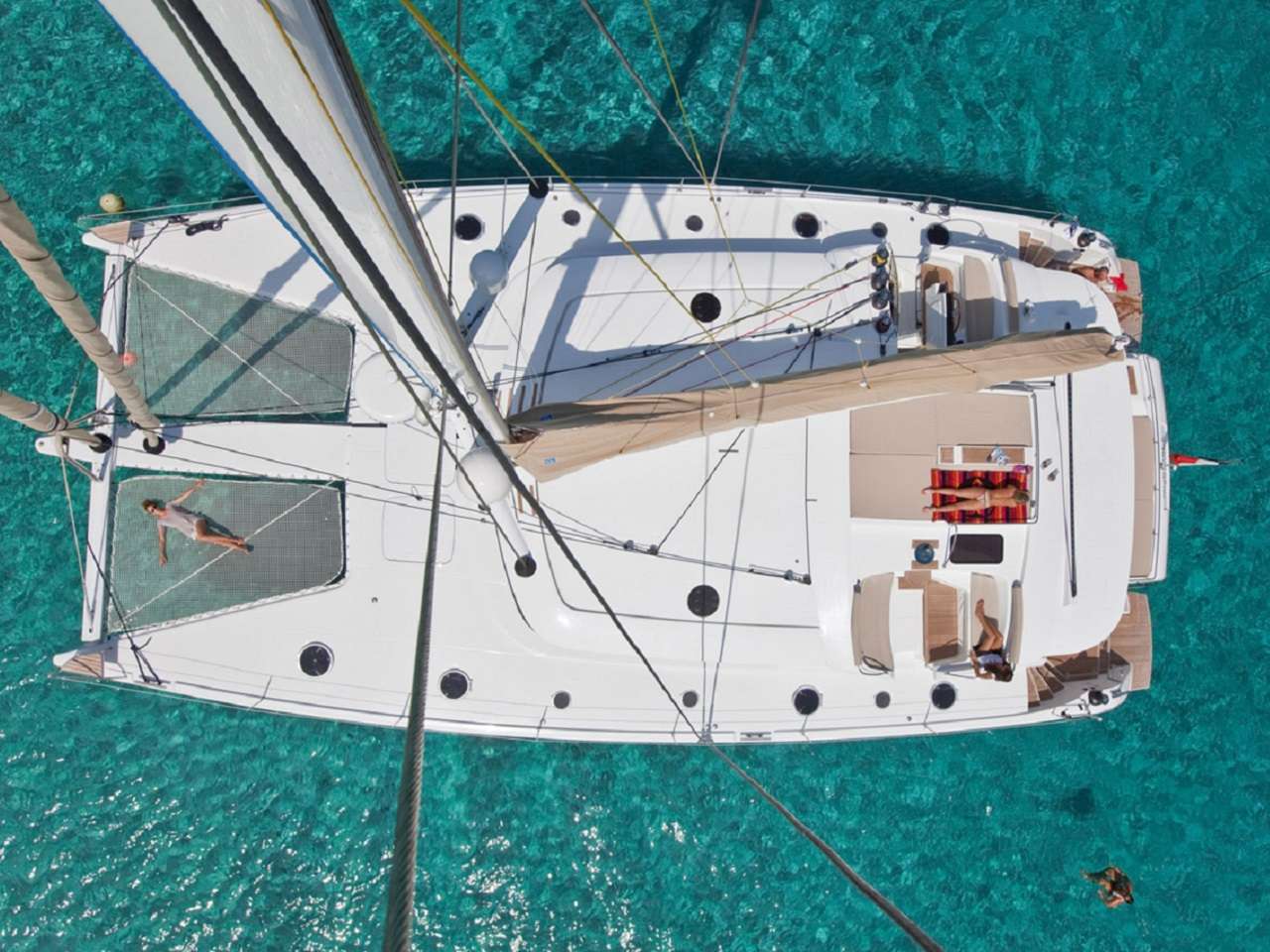 Catamaran Yacht 'MOBY DICK' Aerian view, 10 PAX, 3 Crew, 65.00 Ft, 19.00 Meters, Built 2009, Fountaine Pajot, Refit Year 2021