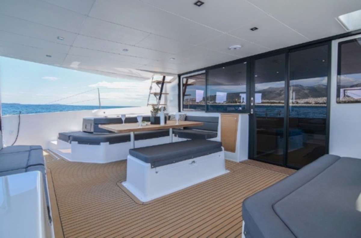 Catamaran Yacht 'UTOPIA' Cockpit dining area, 8 PAX, 2 Crew, 48.00 Ft, 14.00 Meters, Built 2023, Dufour