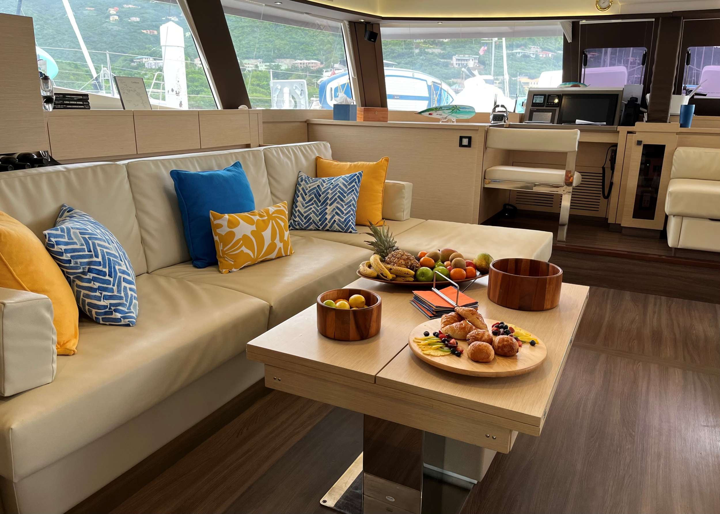 Catamaran Yacht 'SANDY CINCO' Salon looking forward, 8 PAX, 2 Crew, 58.00 Ft, 17.00 Meters, Built 2016, Fountaine Pajot, Refit Year 2023