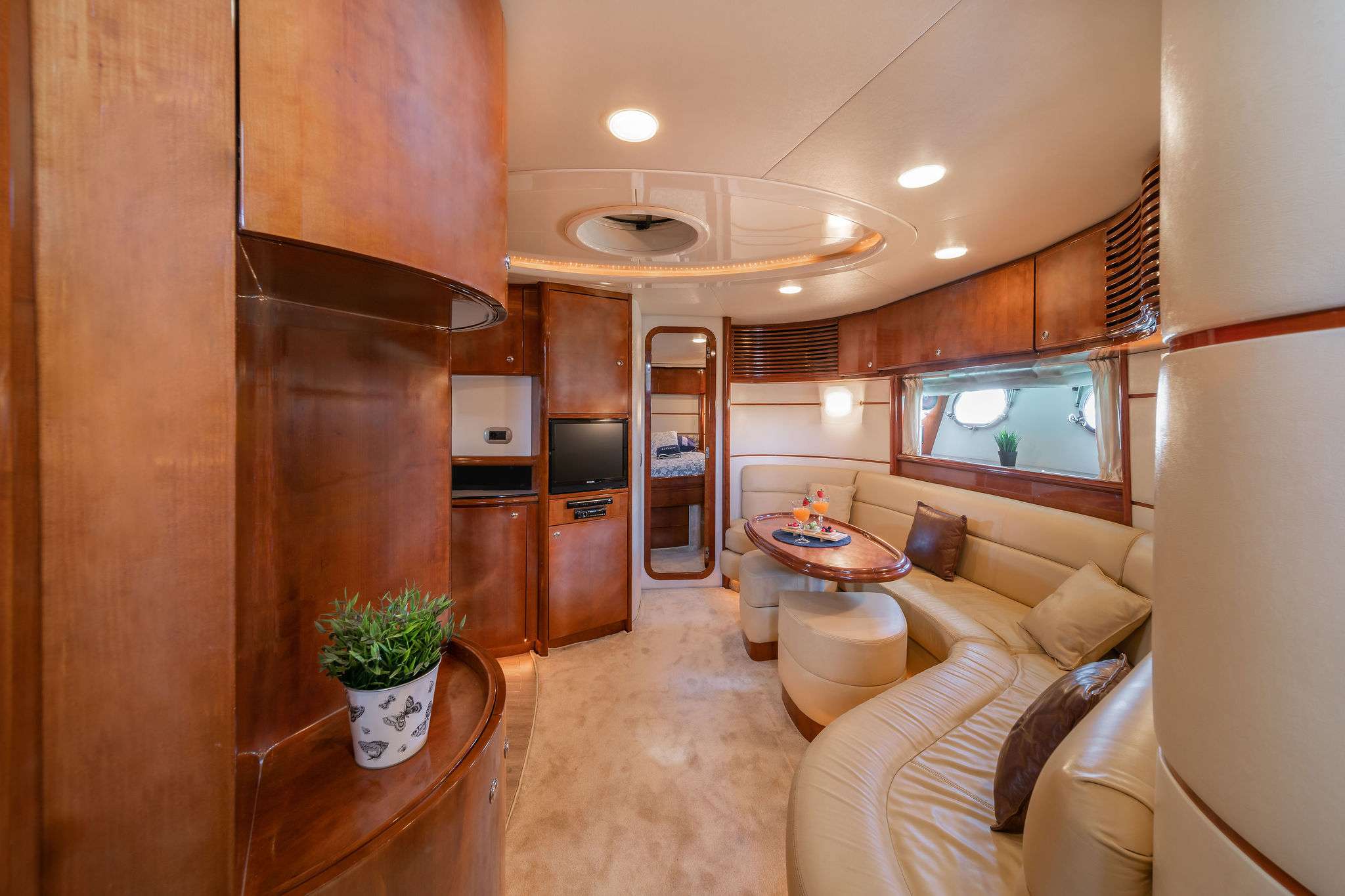 Motor Yacht 'ORION' Interior Salon, 6 PAX, 63.00 Ft, 19.00 Meters, Built 2002, Baia, Refit Year 2023: new hull color Aluminum Grey, new engines, new water maker, new anchor, AC inside and outside, new cabin linens, hull re-polishing