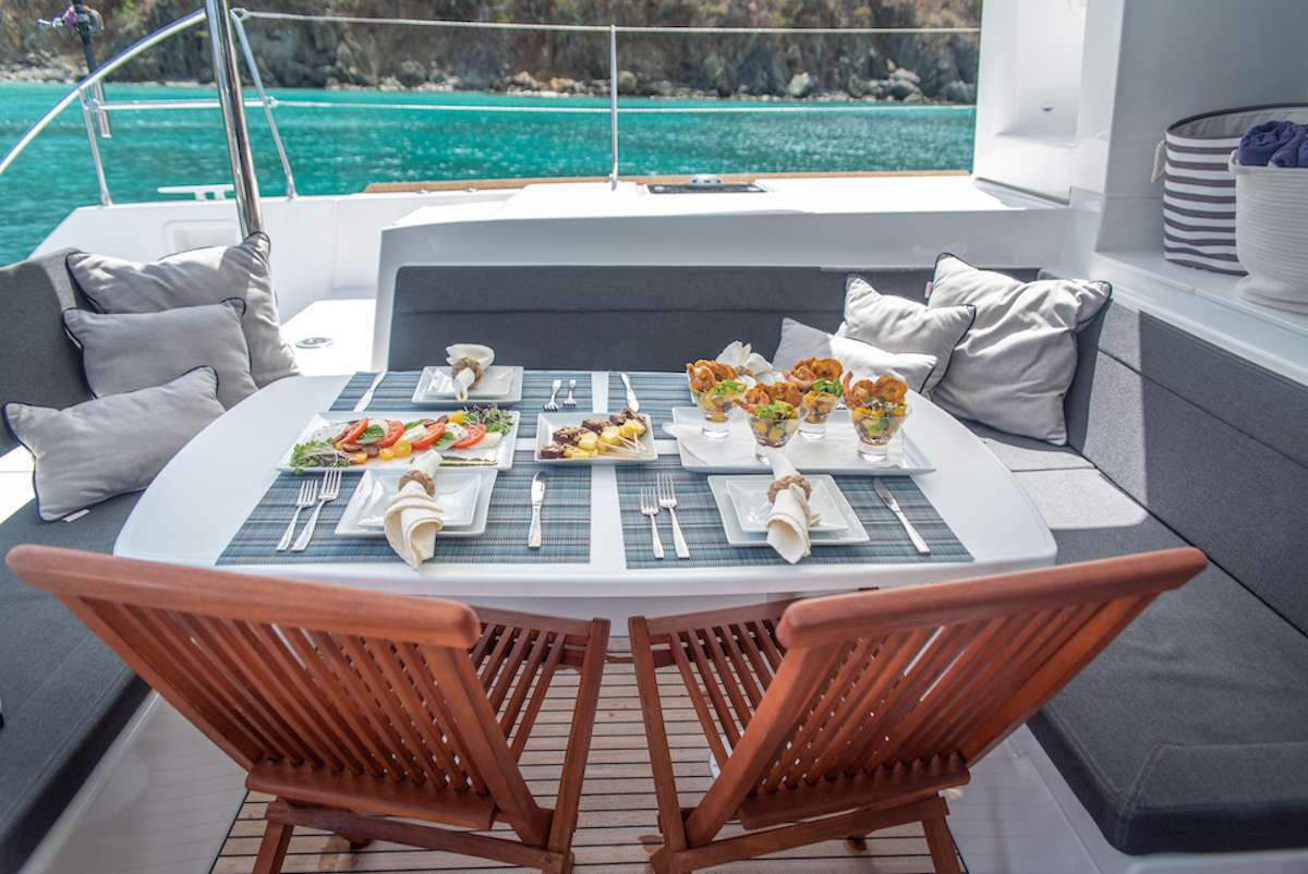 Catamaran Yacht 'FLOATATION THERAPY' Al fresco dining in the cockpit, 6 PAX, 2 Crew, 45.00 Ft, 13.00 Meters, Built 2019, Lagoon