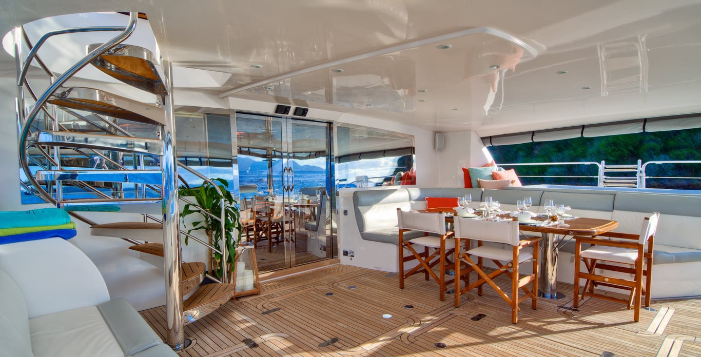 interior of a sailing catamaran charter yacht