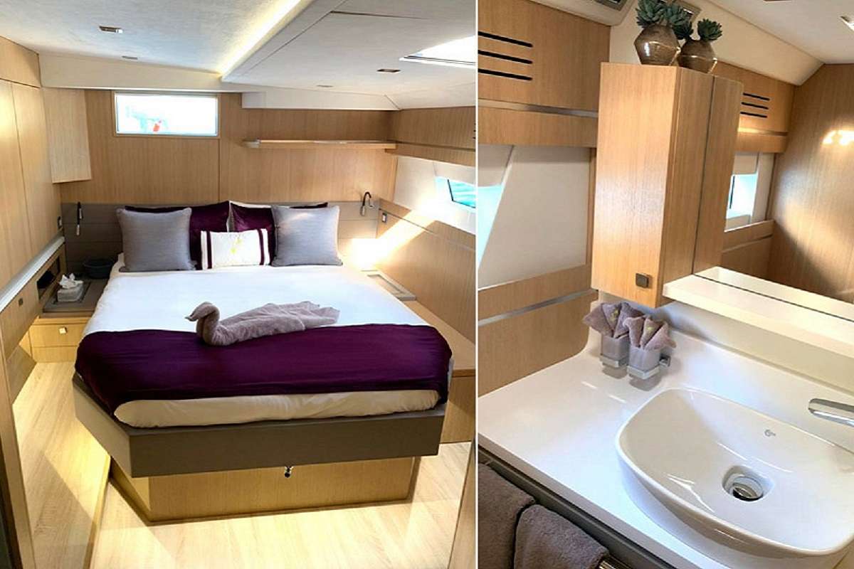 Catamaran Yacht 'NAMASTE' VIP cabin 1 - Bathroom view, 6 PAX, 4 Crew, 78.00 Ft, 23.00 Meters, Built 2016, PRIVILEGE MARINE