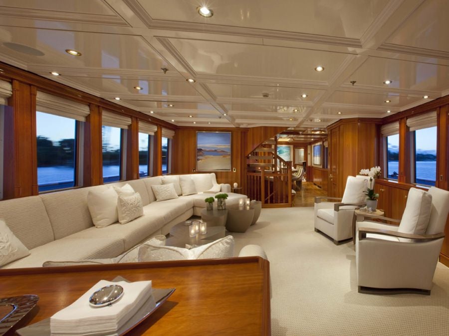 Motor Yacht 'LEVERAGE' Main Salon looking forward, 10 PAX, 7 Crew, 125.00 Ft, 38.00 Meters, Built 2003, Palmer Johnson, Refit Year 2020