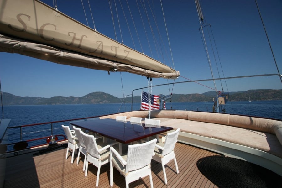 Motor Sailing Yacht 'MEIN SCHATZ' AFT DINING &amp; LOUNGING, 10 PAX, 5 Crew, 98.00 Ft, 30.00 Meters, Built 2005, Custom, Refit Year 2013