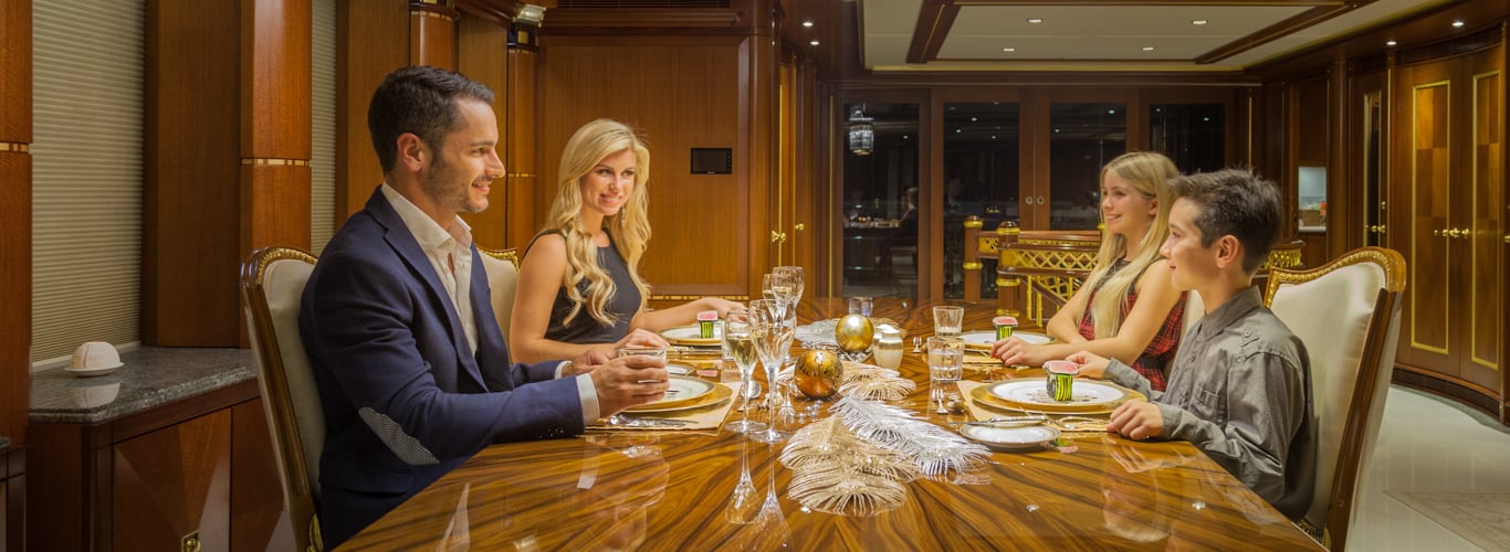 elegant dining scene on a megayacht