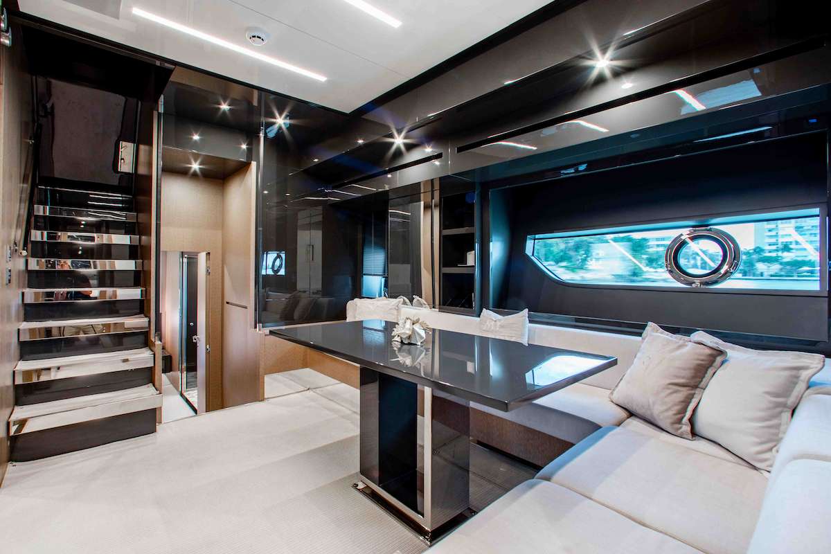 Motor Yacht '2QUICK' Main Salon facing Aft, 6 PAX, 2 Crew, 76.00 Ft, 23.00 Meters, Built 2018, Riva