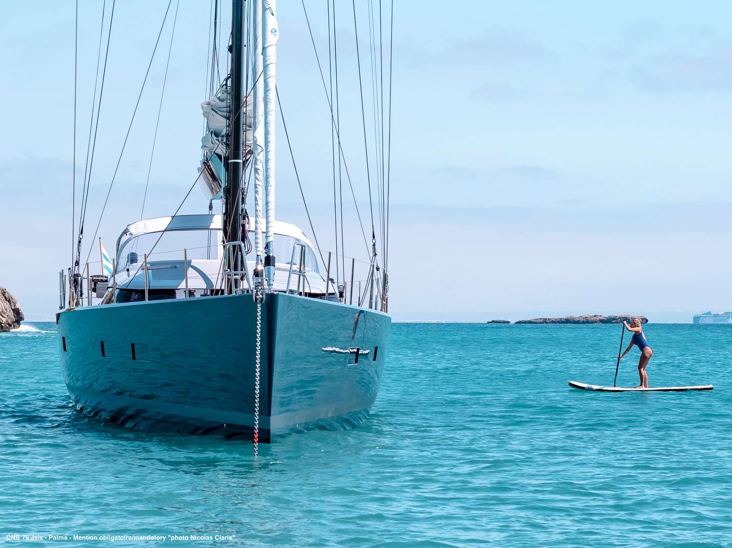 Sailing Yacht 'J SIX' Guest enjoying paddle board, 6 PAX, 3 Crew, 76.00 Ft, 23.00 Meters, Built 2016, CNB Bordeaux