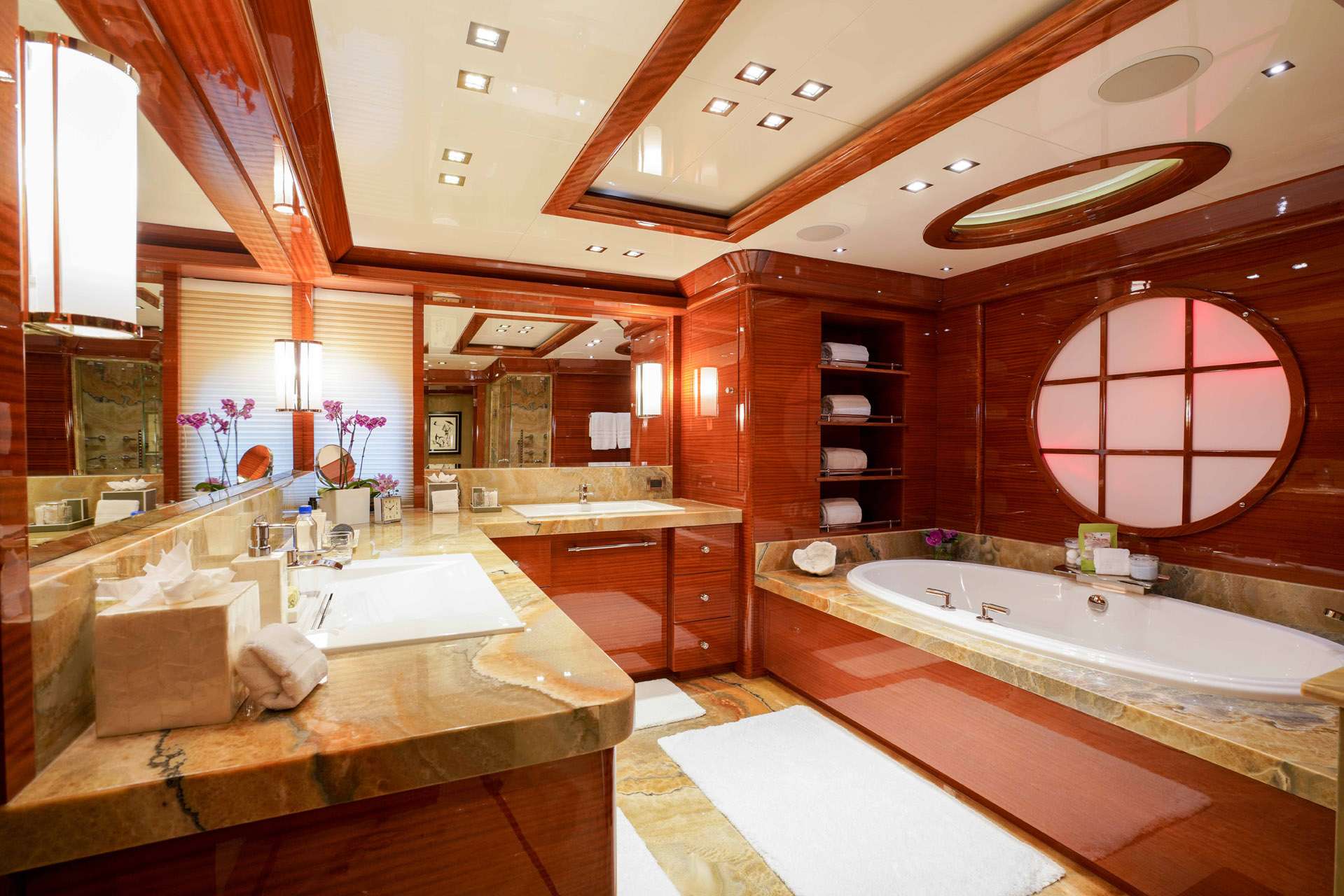 Motor Yacht 'ASPEN ALTERNATIVE' Master Bath, 10 PAX, 9 Crew, 164.00 Ft, 50.00 Meters, Built 2010, Trinity Yachts, Refit Year 2022