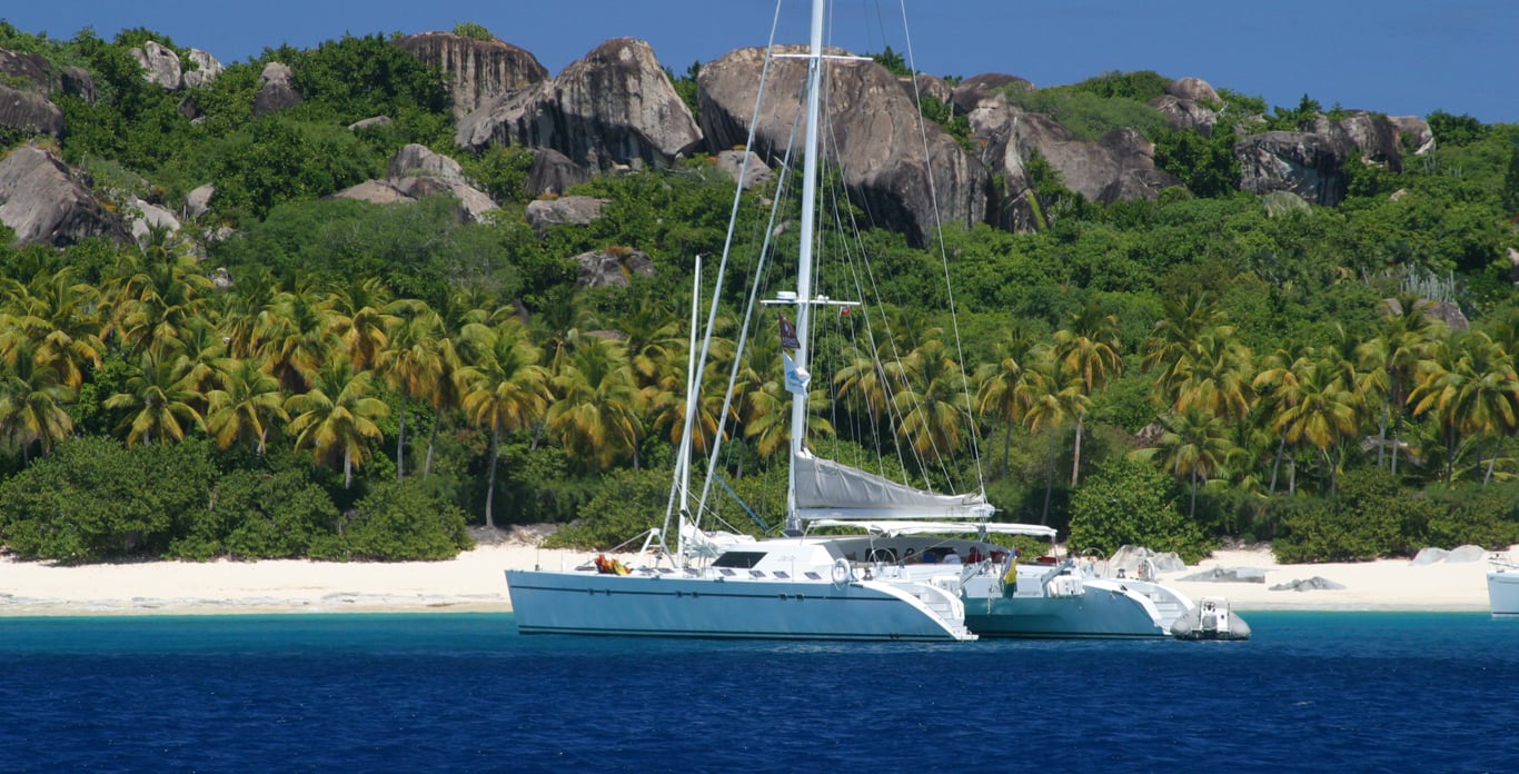 Catamaran charter at The Baths in the BVI