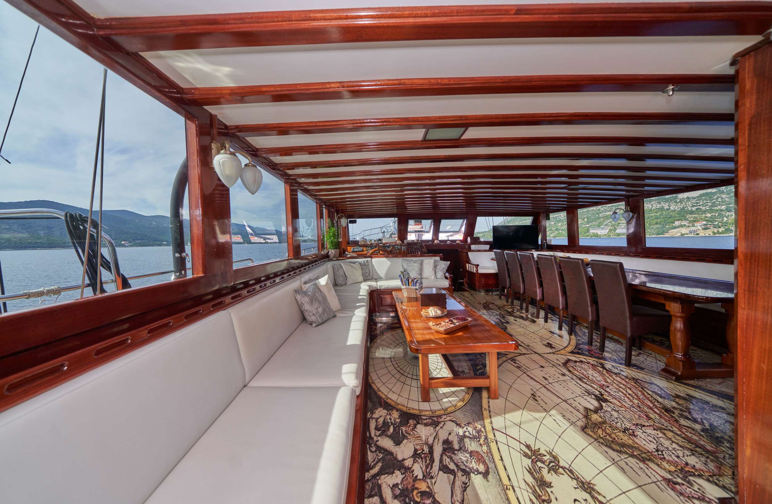 Motor Sailing Yacht 'STELLA MARIS' Spacious salon on Stella Maris, 16 PAX, 124.00 Ft, 38.00 Meters, Built 2004, Custom, Refit Year 2016 / 2019