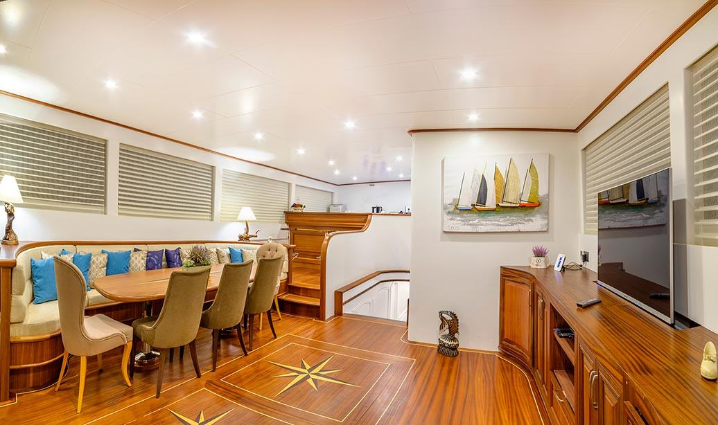 Motor Sailing Yacht 'BELLAMARE' Main saloon, 12 PAX, 7 Crew, 124.00 Ft, 38.00 Meters, Built 2008, BODRUM SHIPYARDS, Refit Year 2014-2019