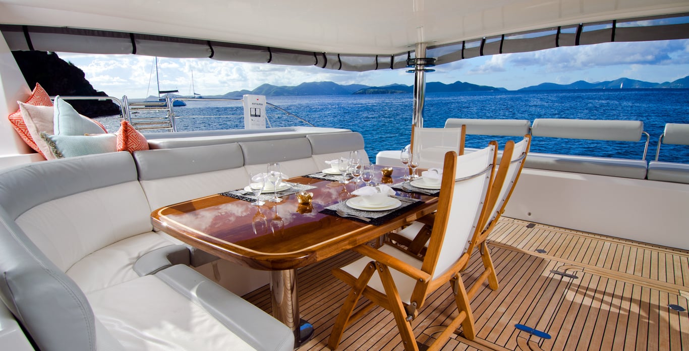 outside dining area on a catamaran
