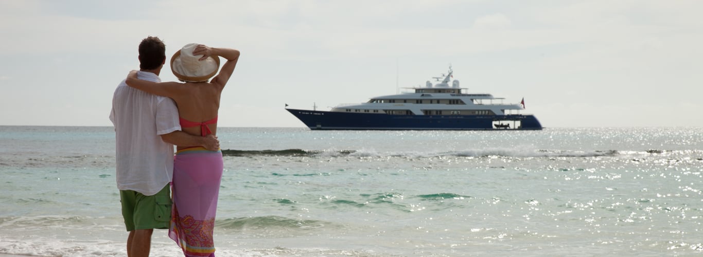 megayacht charter at anchor in Bahamas