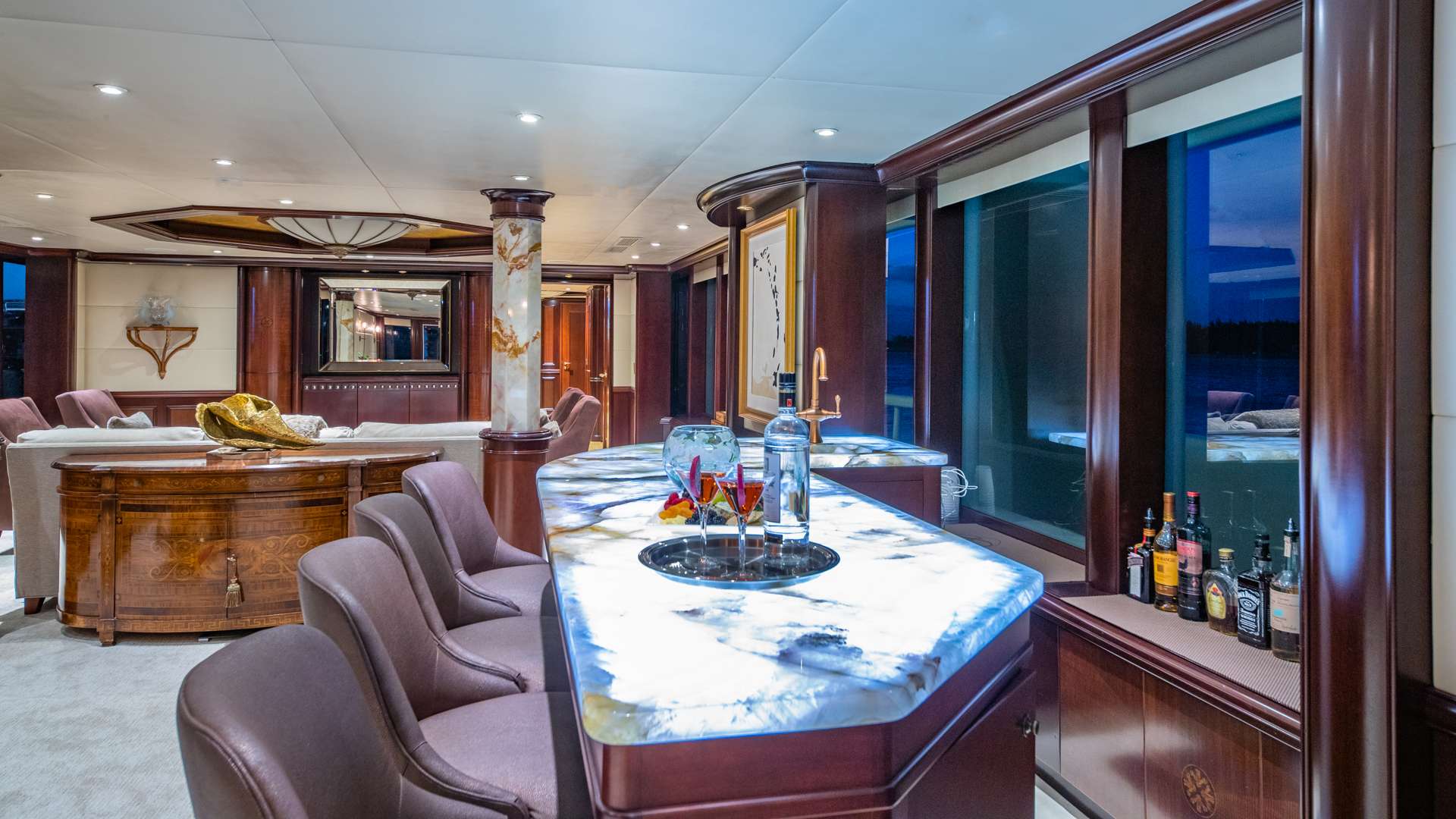 Motor Yacht 'STARSHIP' Main Salon Bar, 12 PAX, 9 Crew, 143.00 Ft, 43.00 Meters, Built 1988, Van Mill, Refit Year 2017