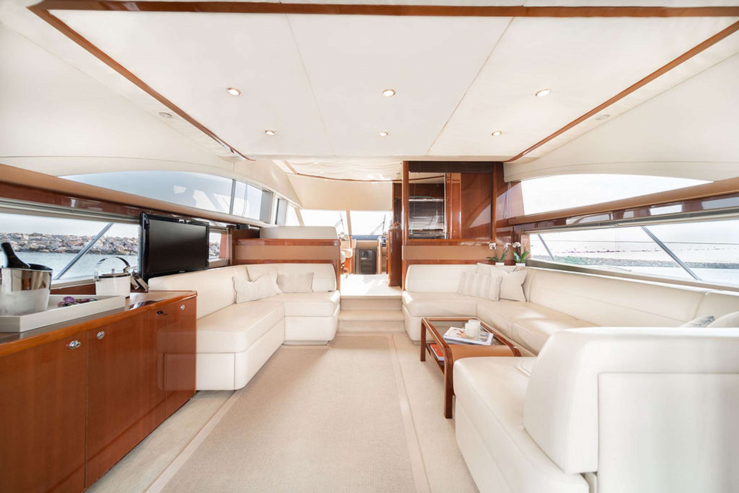 Motor Yacht 'DIAL II', 8 PAX, 2 Crew, 63.00 Ft, 19.00 Meters, Built 2008, Princess, UK, Refit Year 2023: Re-upholstering of all cabin interior wall fabrics, new salon decoration (cushions), new exterior fabrics for leisure area (Flybridge), new Jet Ski Sp
