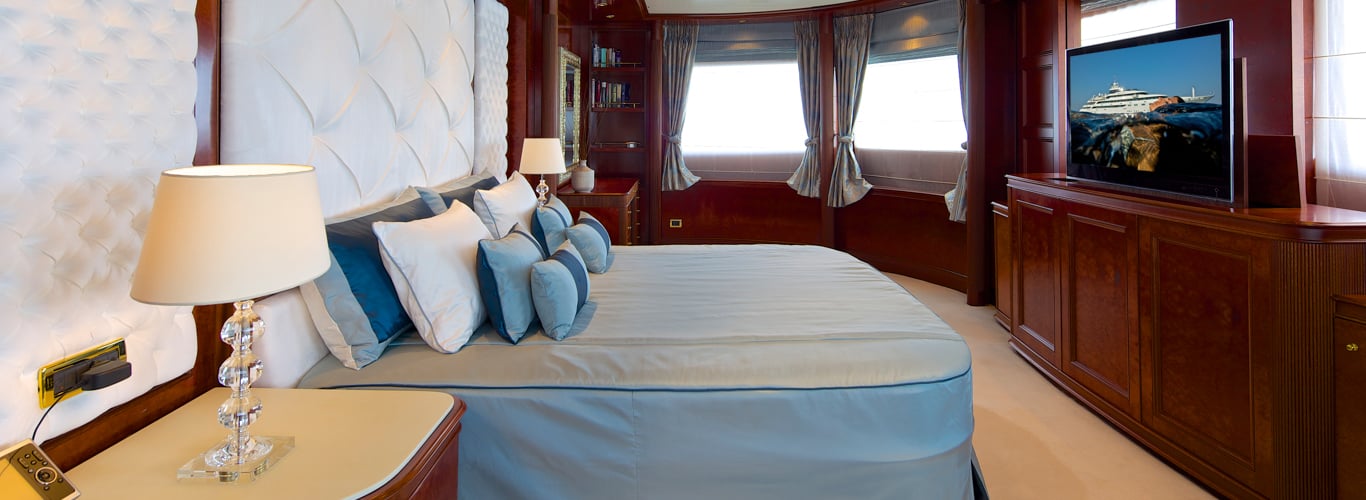 Master suite on a superyacht charter