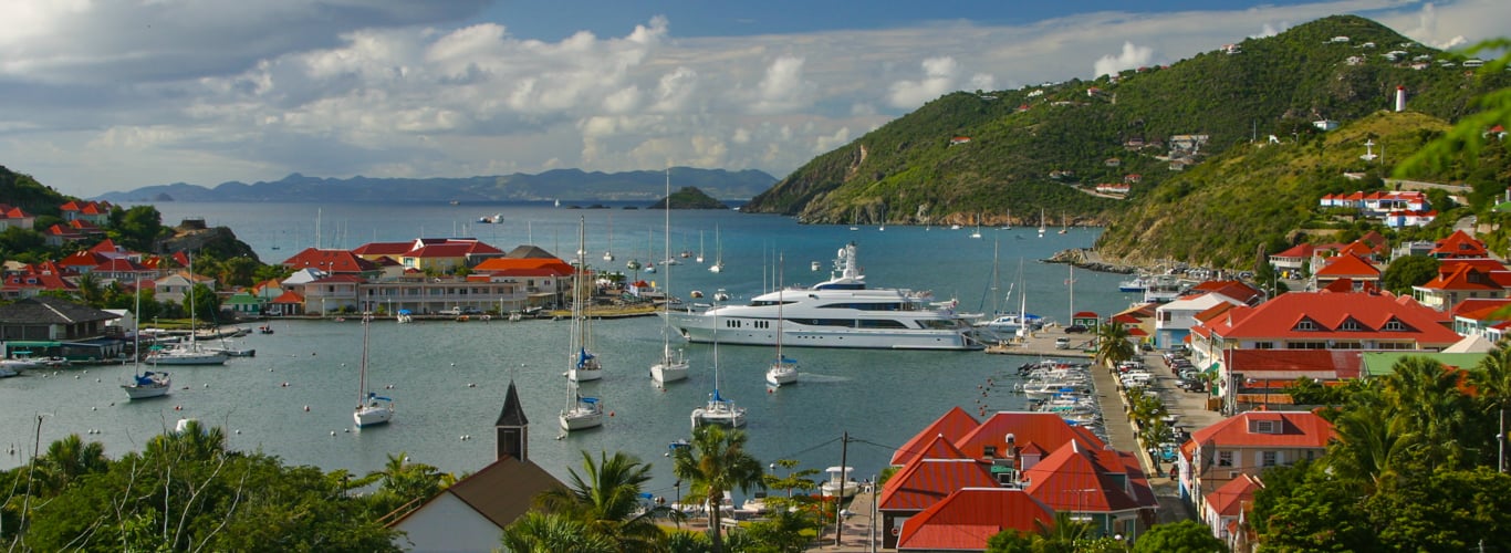 Gustavia Harbor, St Barths with superyacht