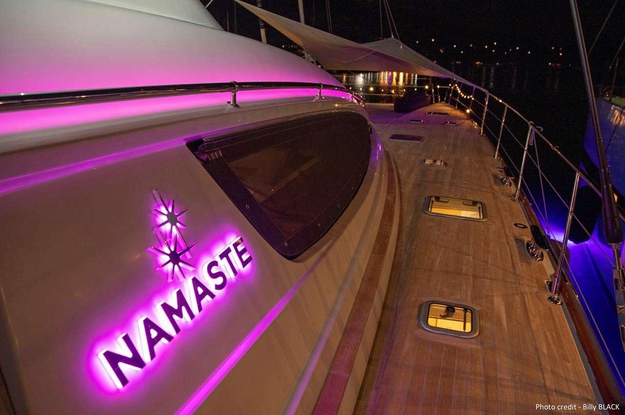 Catamaran Yacht 'NAMASTE' On deck at night, 6 PAX, 4 Crew, 78.00 Ft, 23.00 Meters, Built 2016, PRIVILEGE MARINE