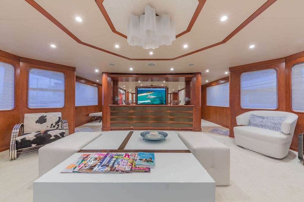 Motor Yacht 'AT LAST' Main Salon Looking Forward, 11 PAX, 8 Crew, 145.00 Ft, 44.00 Meters, Built 1990, Heesen, Refit Year 2017