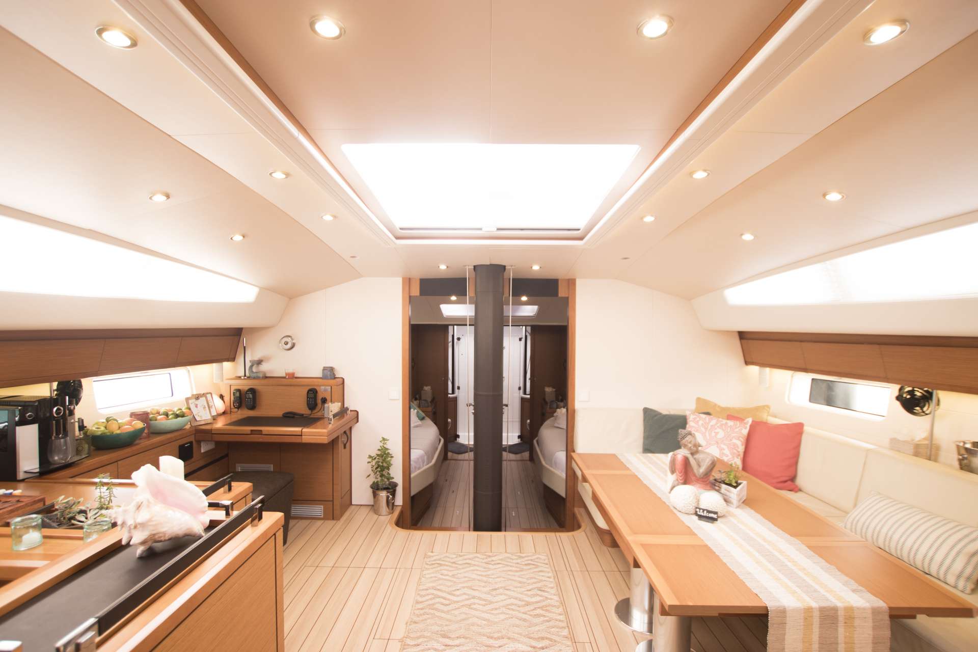 Sailing Yacht 'BODHISATTVA (CARIBBEAN)' Salon looking into the guest staterooms, 6 PAX, 2 Crew, 65.00 Ft, 19.00 Meters, Built 2017.2018, Jeanneau