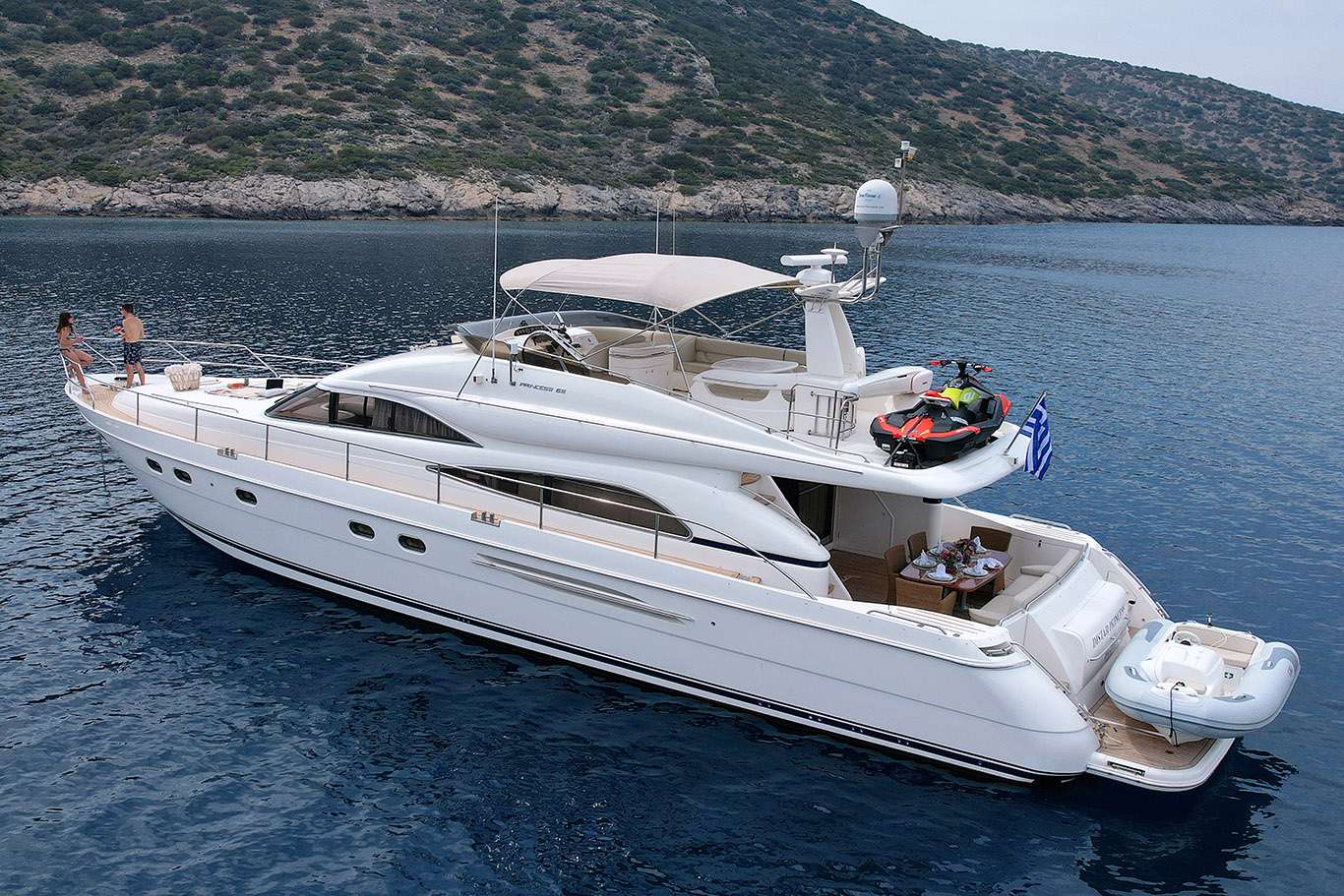 Motor Yacht 'DISTAR PRINCESS', 6 PAX, 2 Crew, 66.00 Ft, 20.00 Meters, Built 2003, Princess, UK, Refit Year 2021-2022: re-upholstery of interior salon fabrics, exterior leisure areas (Flybridge), new cabin linens, new salon carpet, all new cabin mattresses
