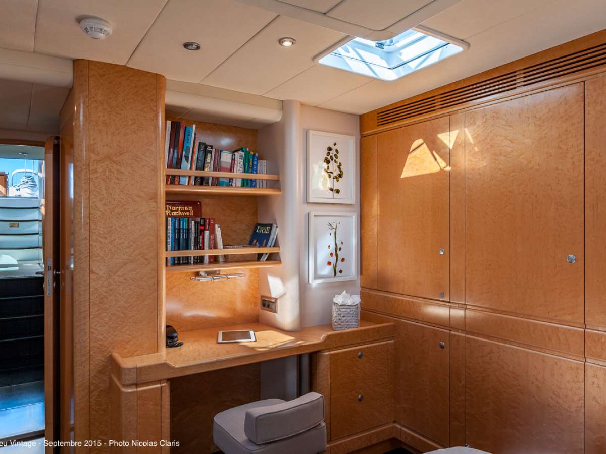 Sailing Yacht 'GRAND BLEU VINTAGE' The master cabin with the desk, 8 PAX, 4 Crew, 95.00 Ft, 28.00 Meters, Built 2003, CNB Bordeaux, Refit Year 2013