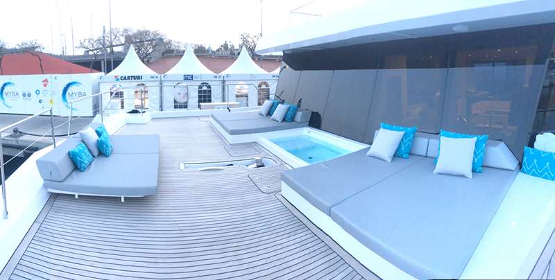 Motor Yacht 'MAYRILOU' Sun baths area with jacuzzi, 10 PAX, 4 Crew, 68.00 Ft, 20.00 Meters, Built 2017, Sunreef Yachts
