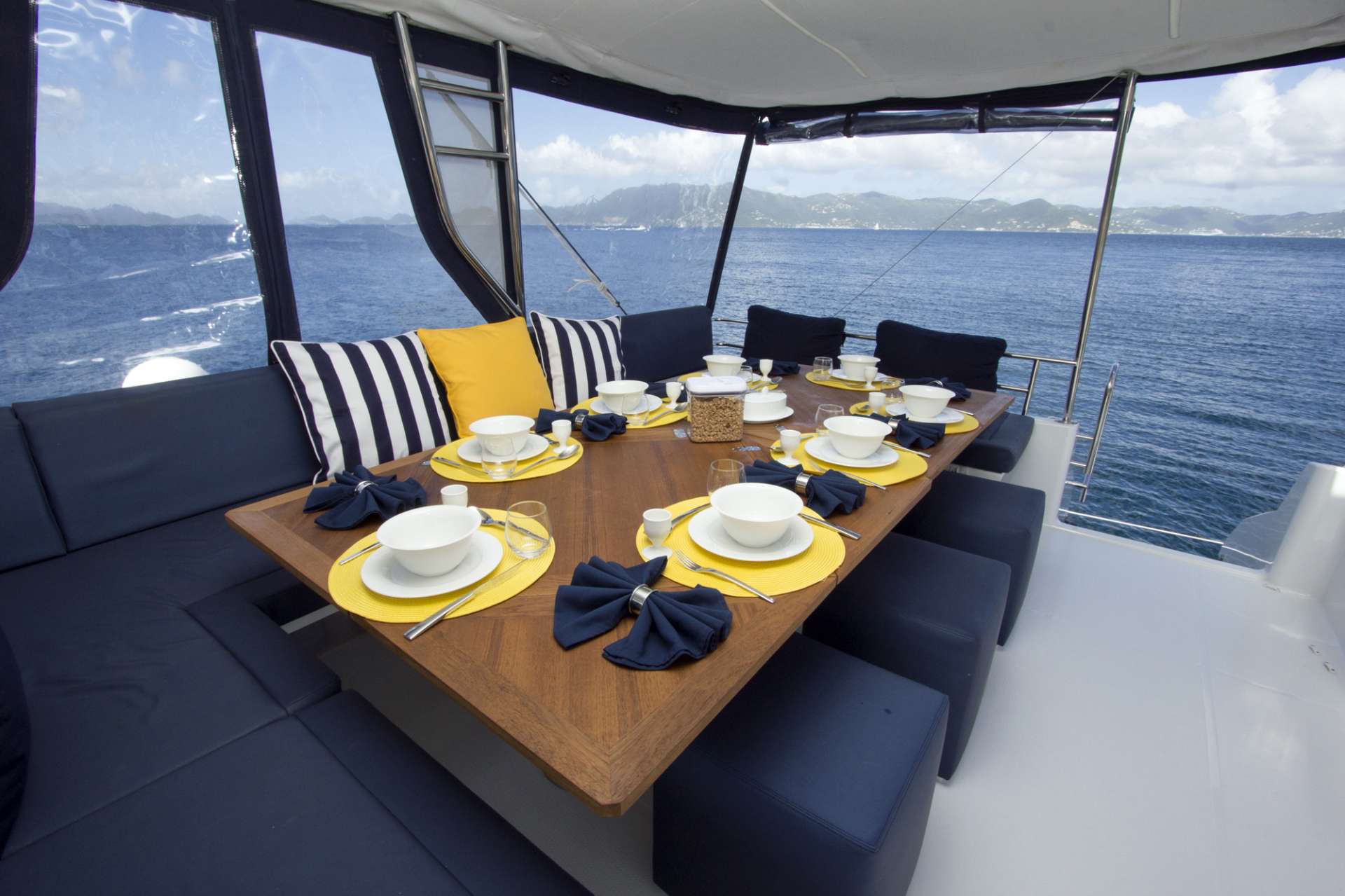 Catamaran Yacht 'NENNE' Evening Dining on Nenne, 10 PAX, 3 Crew, 67.00 Ft, 20.00 Meters, Built 2017, Fountaine Pajot, Refit Year The latest, 2020 electronics and equipment onboard. New larger tender June 2019
