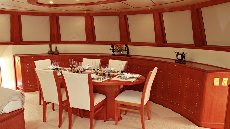 Motor Yacht 'ATLANTIS II' Formal Interior Dining for 10, 8 PAX, 80.00 Ft, 24.39 Meters, Built 2005, Sun Boats, Refit Year Major refit 2015! New furnishings, complete paint, upgraded everything! 