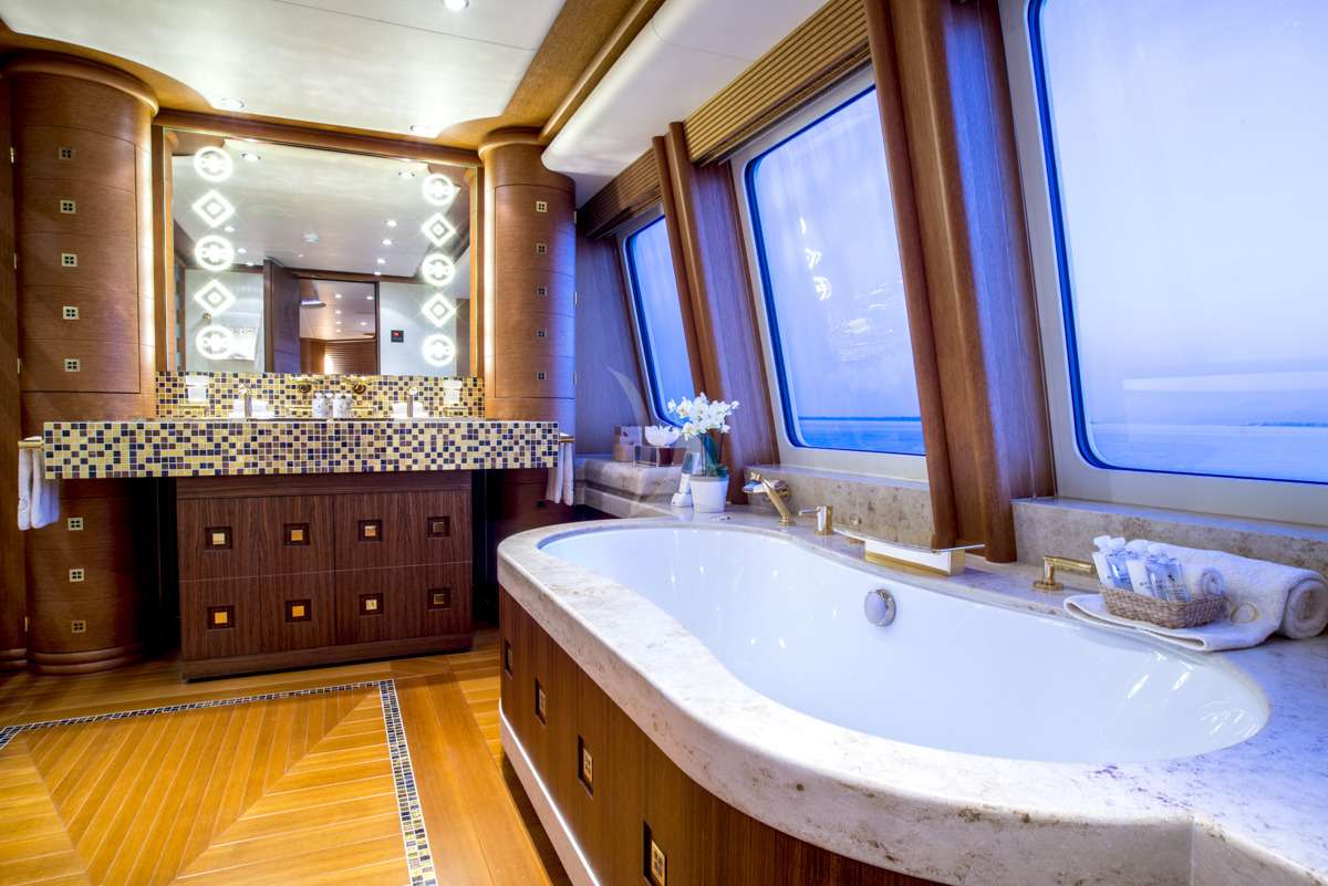 Motor Yacht 'SIROCCO' master bathroom, 12 PAX, 154.00 Ft, 47.00 Meters, Built 2006, Heesen, Refit Year 2015