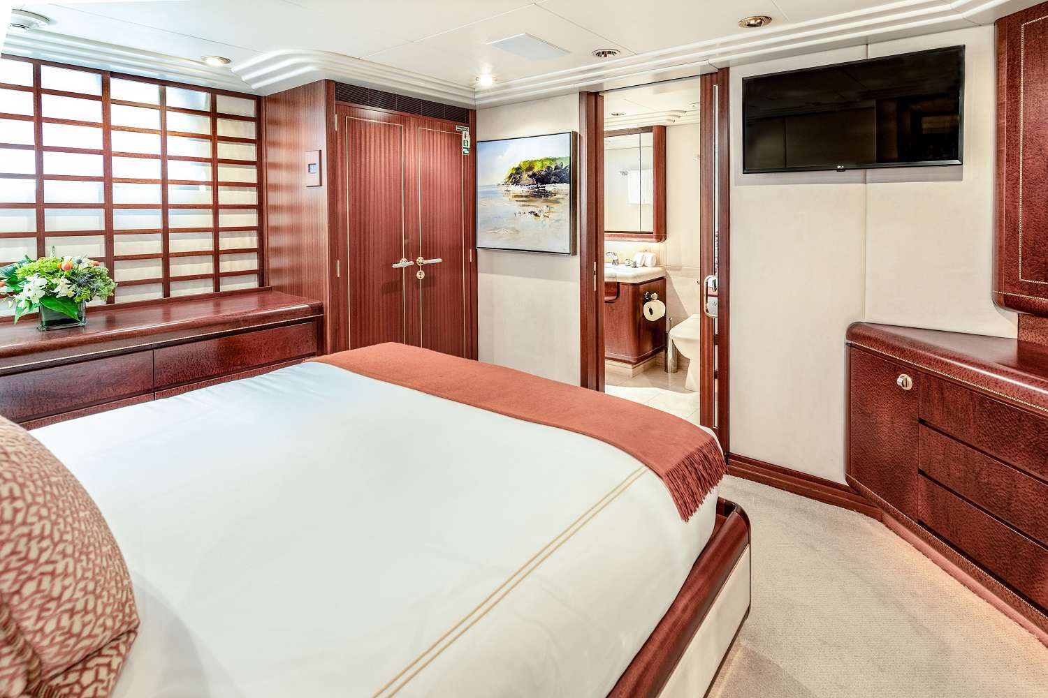 Motor Yacht 'NEVER ENOUGH' Guest stateroom, 10 PAX, 7 Crew, 140.00 Ft, 42.00 Meters, Built 1992, Feadship, Refit Year 2019