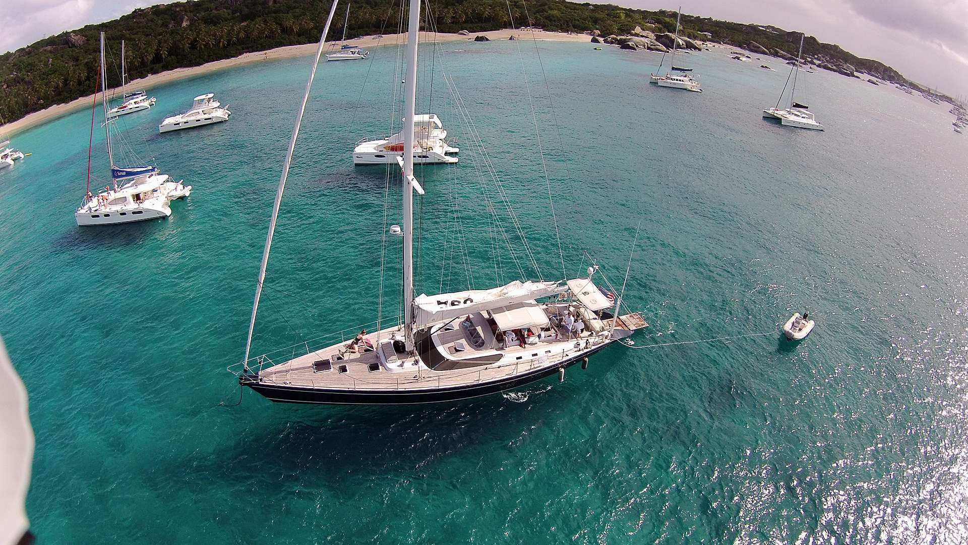 Sailing Yacht 'CAP II' Aerial View, 6 PAX, 2 Crew, 76.00 Ft, 23.00 Meters, Built 1992, CNB Bordeaux, Refit Year Main engine rebuild 2014; All of the following new in 2014/2015: standing rigging, B&G wind instruments, radar & chart-plotter, mainsai