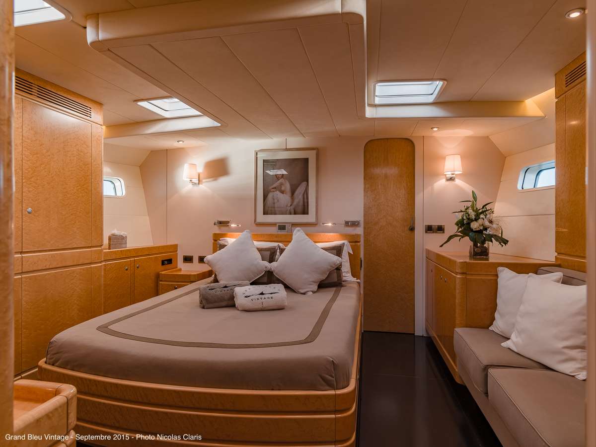 Sailing Yacht 'GRAND BLEU VINTAGE' The master cabin, 8 PAX, 4 Crew, 95.00 Ft, 28.00 Meters, Built 2003, CNB Bordeaux, Refit Year 2013
